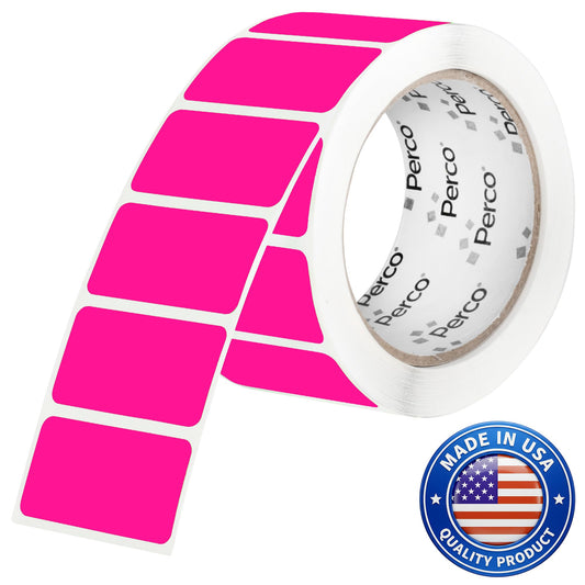 Perco Neon Pink 1x2 Inch Labels with Perforation for Easy Tear-Off — 500 Stickers Per Roll — Strong Adhesion, Temporary Tags, Flagged Items & Quick-Spot Inventory Labels — Made in USA