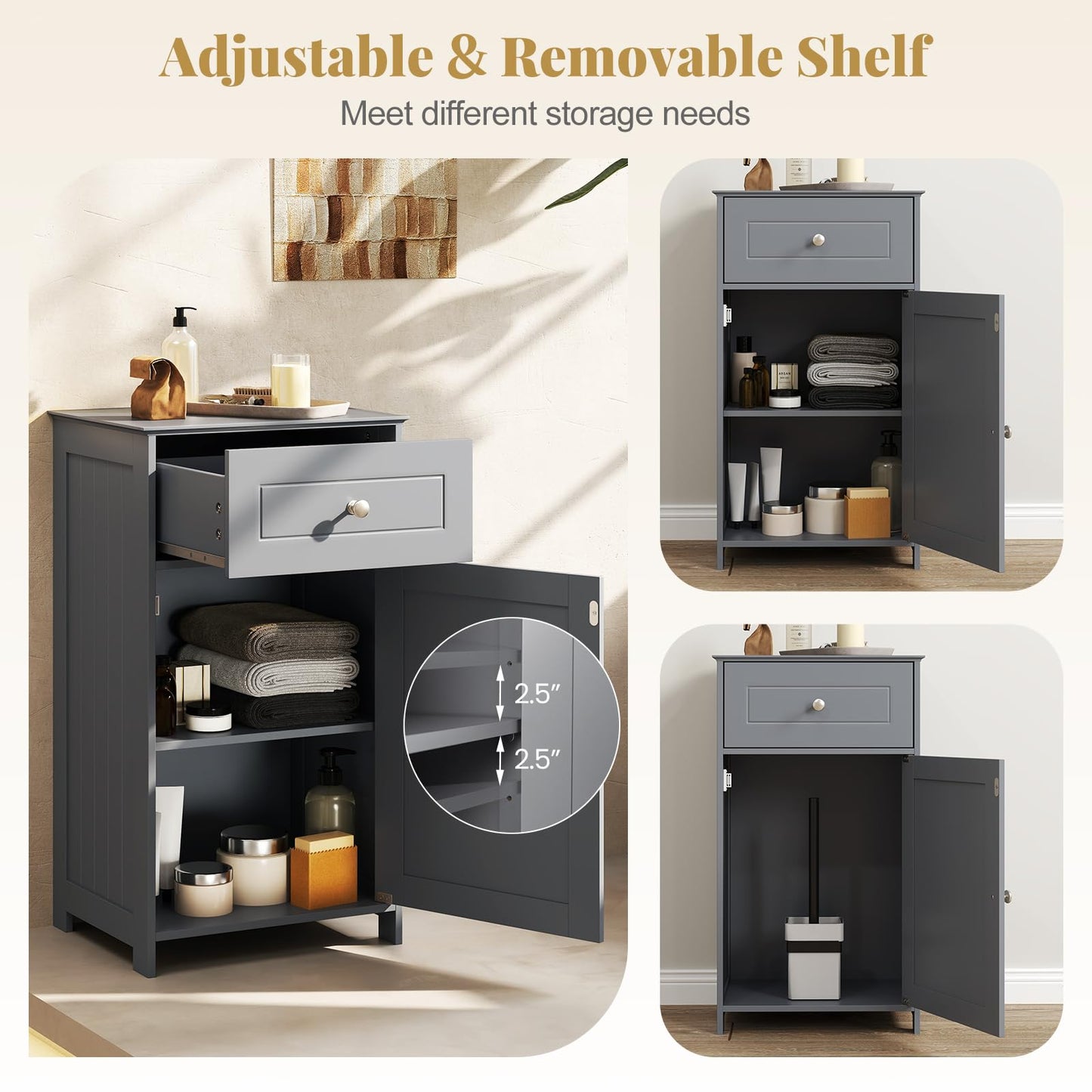 Giantex Floor Bathroom Storage Cabinet - Freestanding Cabinet with Drawer, Door, Adjustable Shelf, Anti-Tipping Device, Storage Organizer for Sofa Side, Bathroom, Living Room