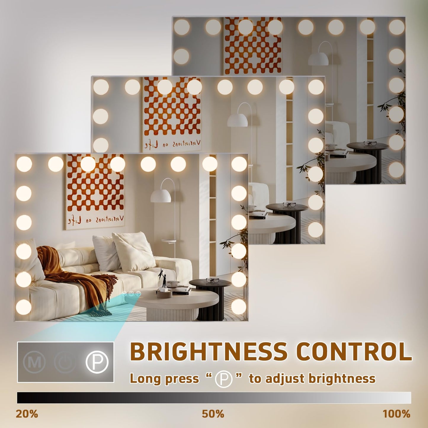 FENCHILIN Vanity Mirror with Lights, Hollywood Lighted Makeup Mirror with 18 Dimmable LED Bulbs for Dressing Room & Bedroom, Slim Metal Frame Design, White