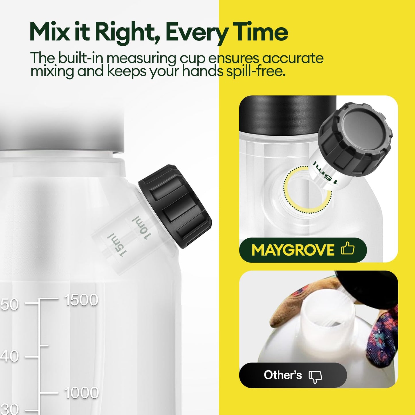 MAYGROVE 50oz Pump Sprayer, Hand Water Spray Bottle for Indoor Plant, Clear Plant Sprayer with Side Filling Port, Measuring Cup, Adjustable Nozzles, Safe Pressure Relief Valve