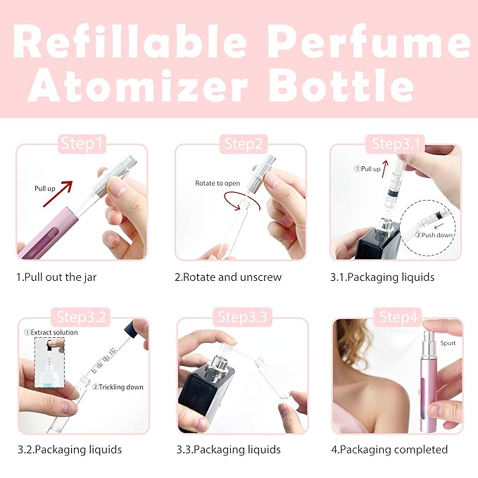 4 Pack Refillable Mini Perfume Atomizer Bottle，Portable Separate Bottles，Travel and Outings Spray Boxes Dispensers 5ml/0.2oz (Pink)