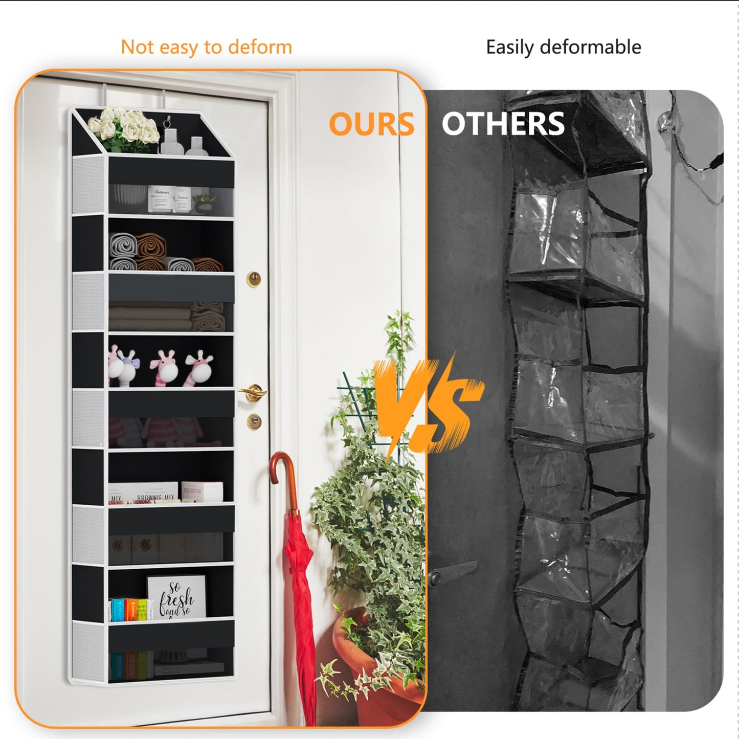 Over Door Organizer - Over The Door Storage Organizer with 5 Large Pockets & 10 Mesh Side Compartments - Heavy-Duty Hanging Storage for Bathroom, Bedroom & Nursery - Room Organizer Solution - Black