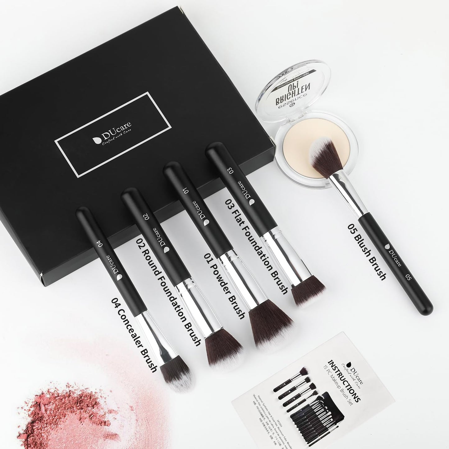 DUcare Makeup Brushes with Travel Bag 15Pcs Makeup Brush Set Kabuki Foundation Blending Blush Eyeliner Shadow Brow Concealer Brushes Kit