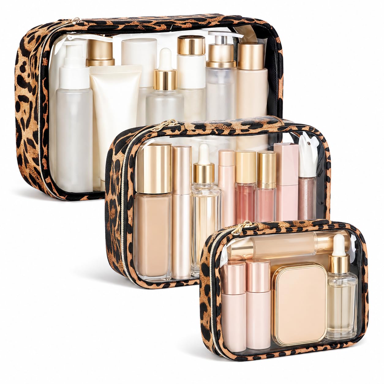 Clear Makeup Bags with Zipper, TSA Approved Travel Toiletry Bag, 3-Pack (Large, Medium & Small) Clear Cosmetic Bag, Waterproof Make Up Bag for Women, Car Bag Organizer & Car Organization Essentials