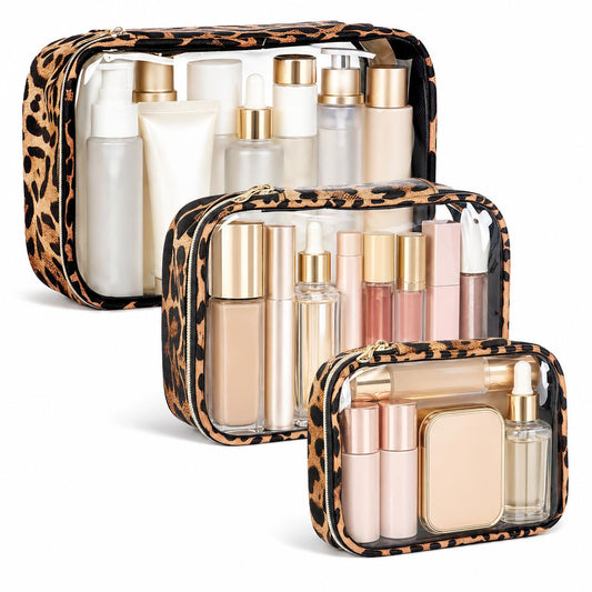 Clear Makeup Bags with Zipper, TSA Approved Travel Toiletry Bag, 3-Pack (Large, Medium & Small) Clear Cosmetic Bag, Waterproof Make Up Bag for Women, Car Bag Organizer & Car Organization Essentials