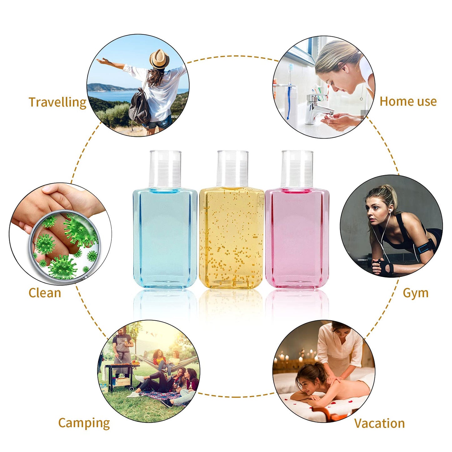 FOOCHY 2oz Empty Hand Sanitizer Travel Size Bottles, Refillable Clear Plastic Containers with Flip Cap for Shampoo, Lotion, Cream, Baby Shower, Tolitery (100 Pack)