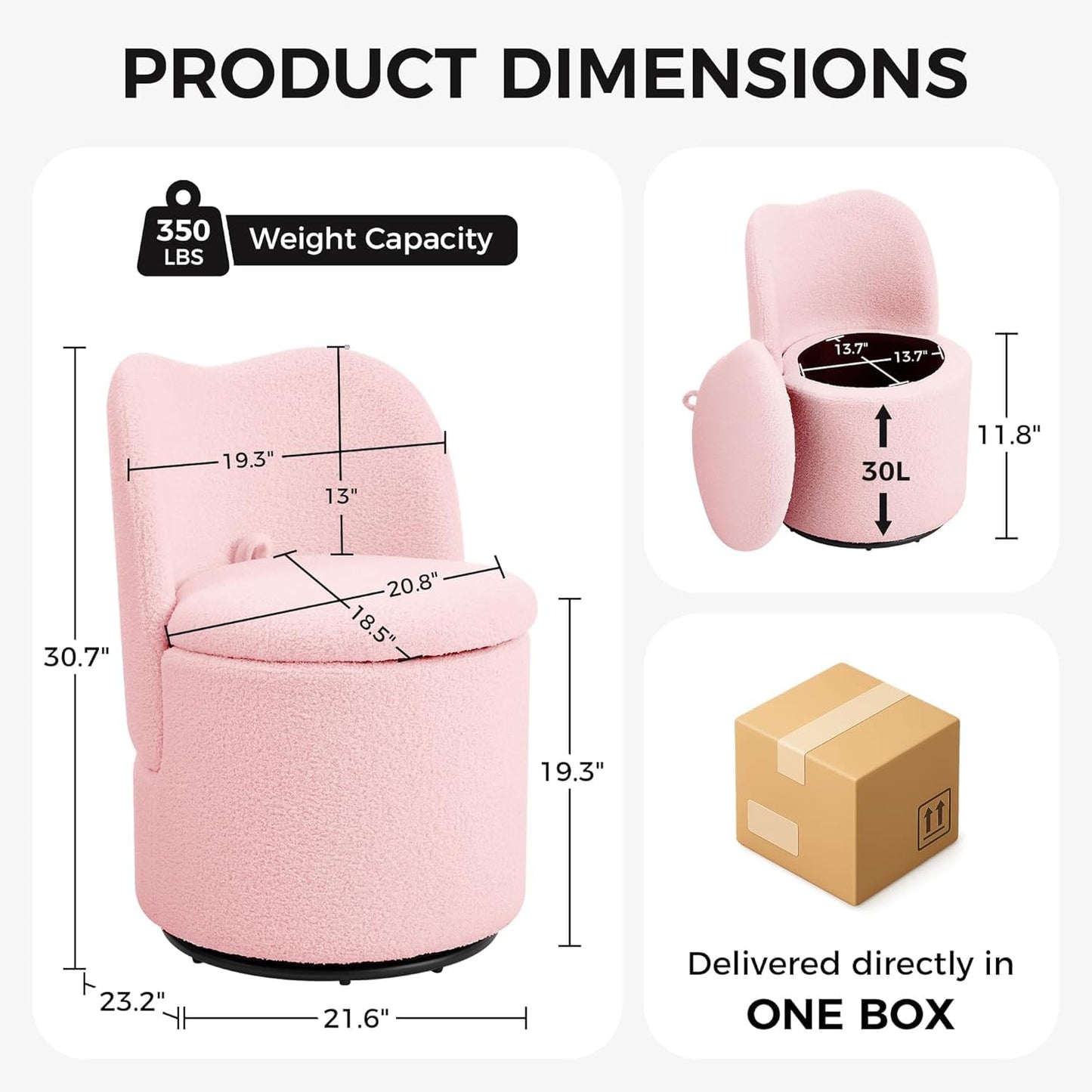 MilleLoom 360°Swivel Vanity Chair Dining Chairs with Storage,Upholstered Makeup Stool with Back, Sherpa Dining Chair, Swivel Accent Chair Barrel Armchair for Living Room Bedroom,Pink
