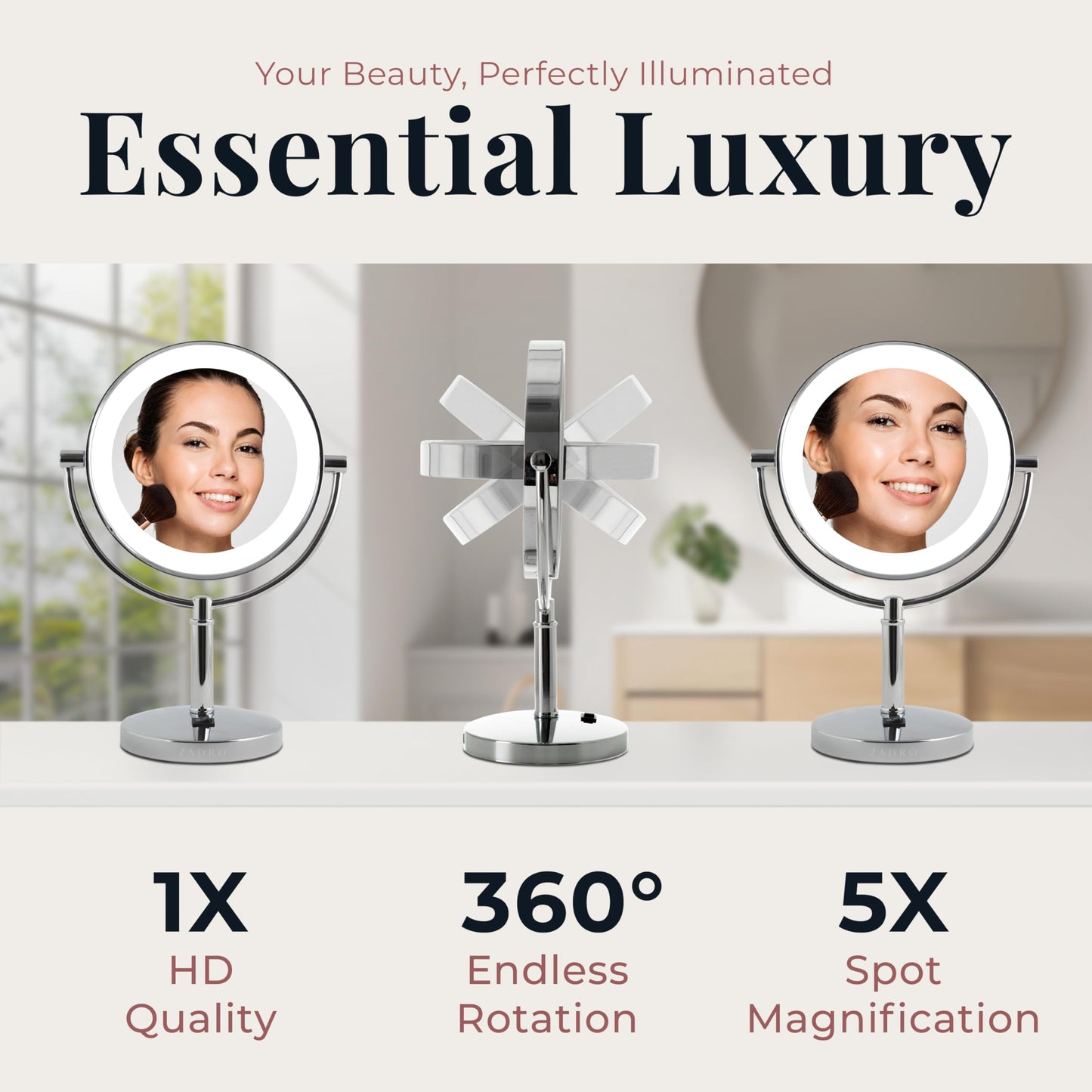 Zadro Laguna 11" Makeup Mirror with Lights and Magnification LED Lighted Makeup Mirror with Magnification 5X/1X
