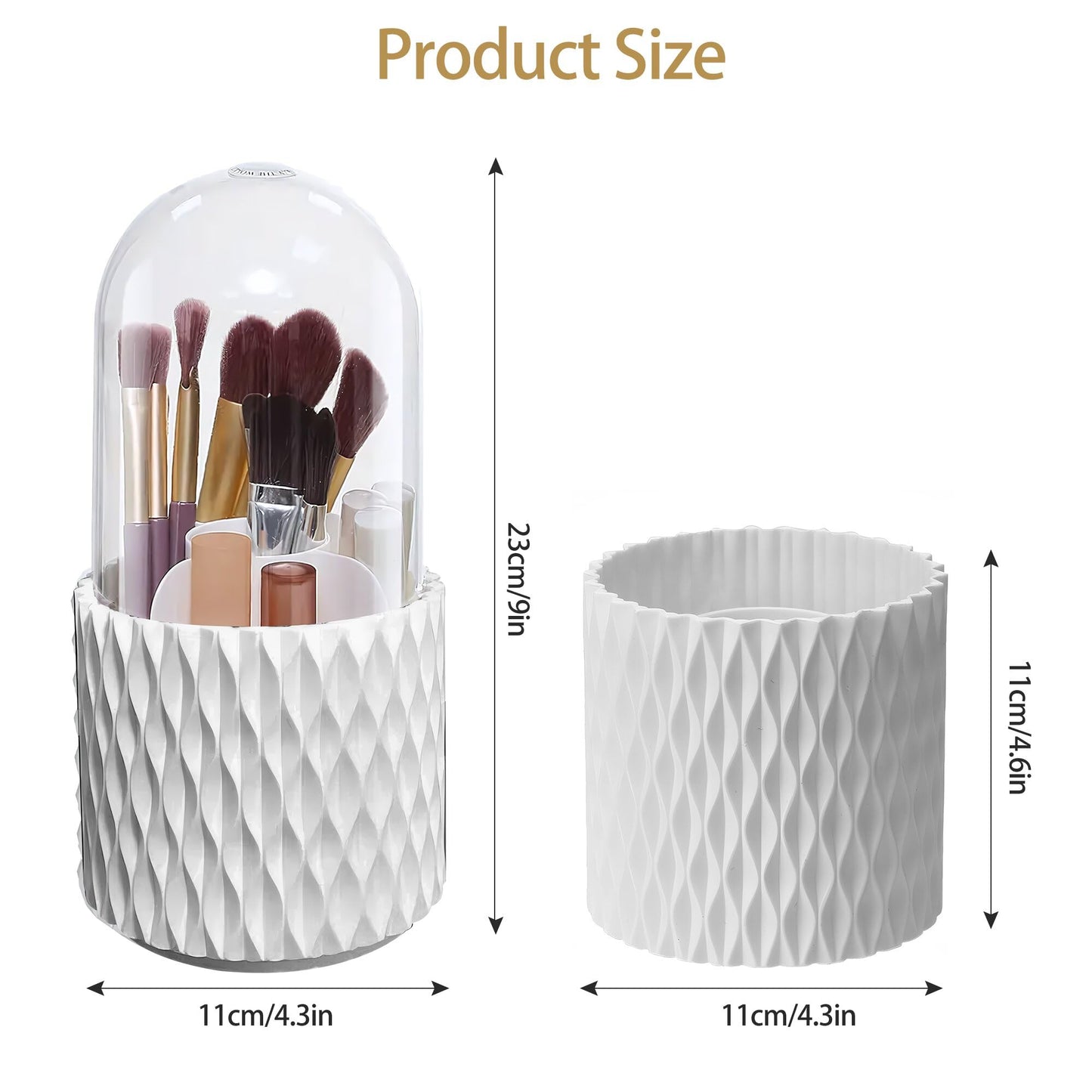 VORA Makeup Brush Holder, 360° Rotating Makeup Brush Organizer with 5 Slots, Clear Dustproof Makeup Brush Holder with Lid, Make Up Organizers for Vanity Bathroom Countertop