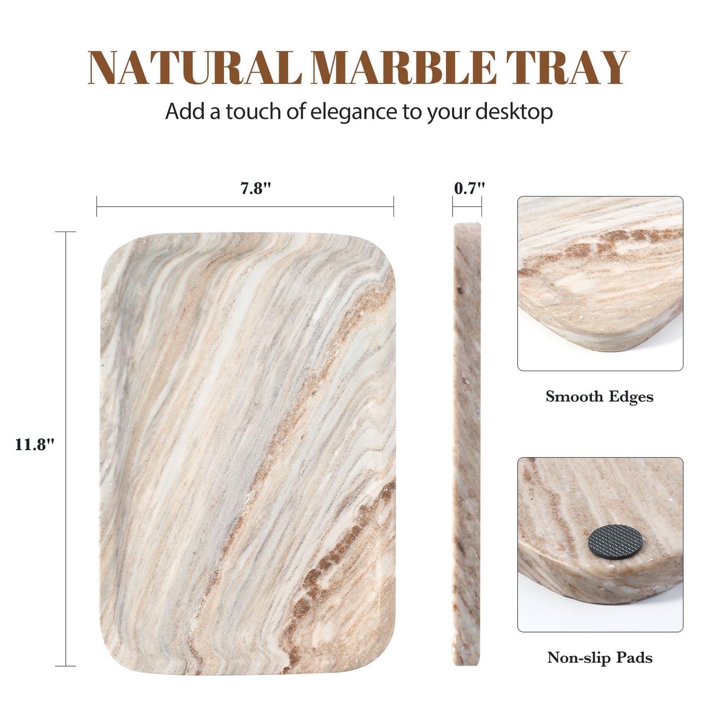 Koville Marble Tray, 12"x8" Marble Vanity Tray for Countertop Bathroom Kitchen Dresser, Decorative Catchall Trays for Perfume Jewelry, Rectangular Stone Serving Tray(Palissandro Blue