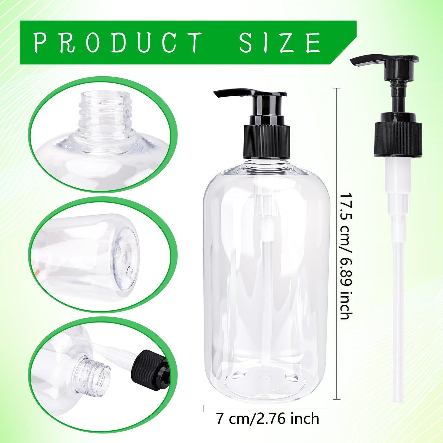 8 Pack 500ml Empty Plastic Pump Bottles Refillable Clear Soap Dispenser Bottles with Black Pump Round Shoulder Bottles for Lotion Shampoo Conditioner Hand Soap