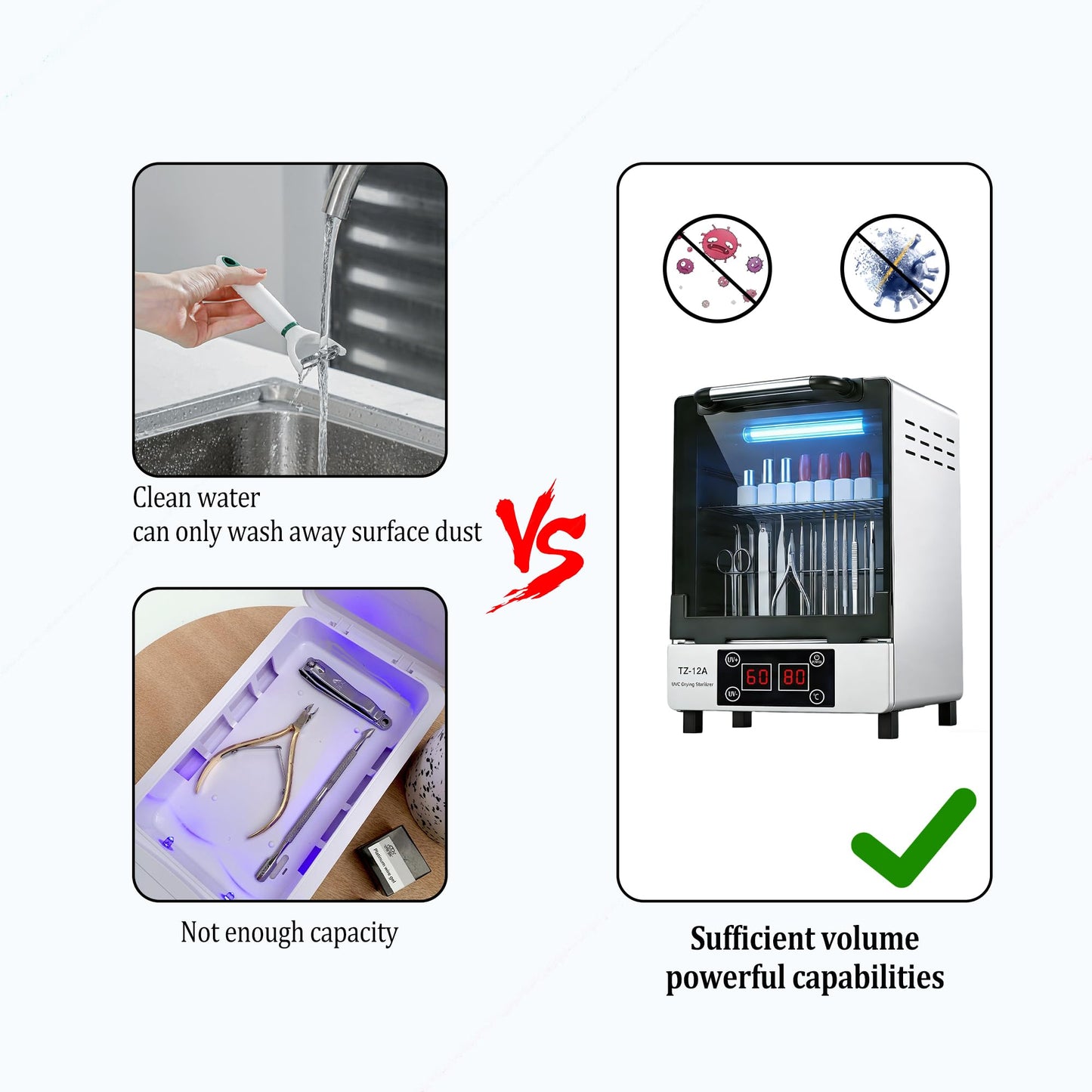 Henlivy Nail Tool UV Cleaning Cabinet, Large Capacity Stainless Steel Cleaning, with Drying Function, Temperature and Timer Control, up to 60 Minutes, 110V, for Hair Salon Spa Nail Salon