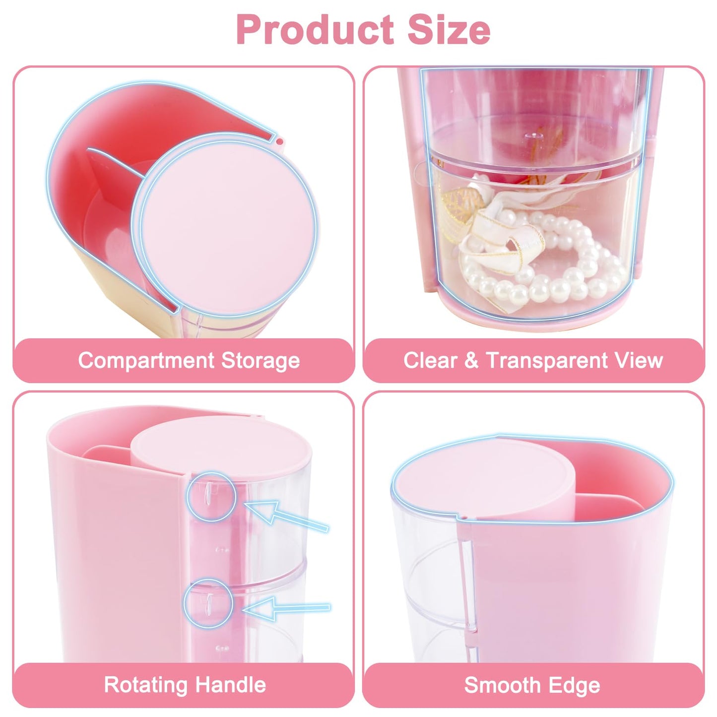 SHAIDOJIO 2Pack Hair Accessories Organizer with Hair Brushes Holder, 3-Tier Rotatable Drawer Makeup Brush Holder Small Jewelry Box with Sticker, Desktop Organizer Case for Girl Clip Earring Necklaces