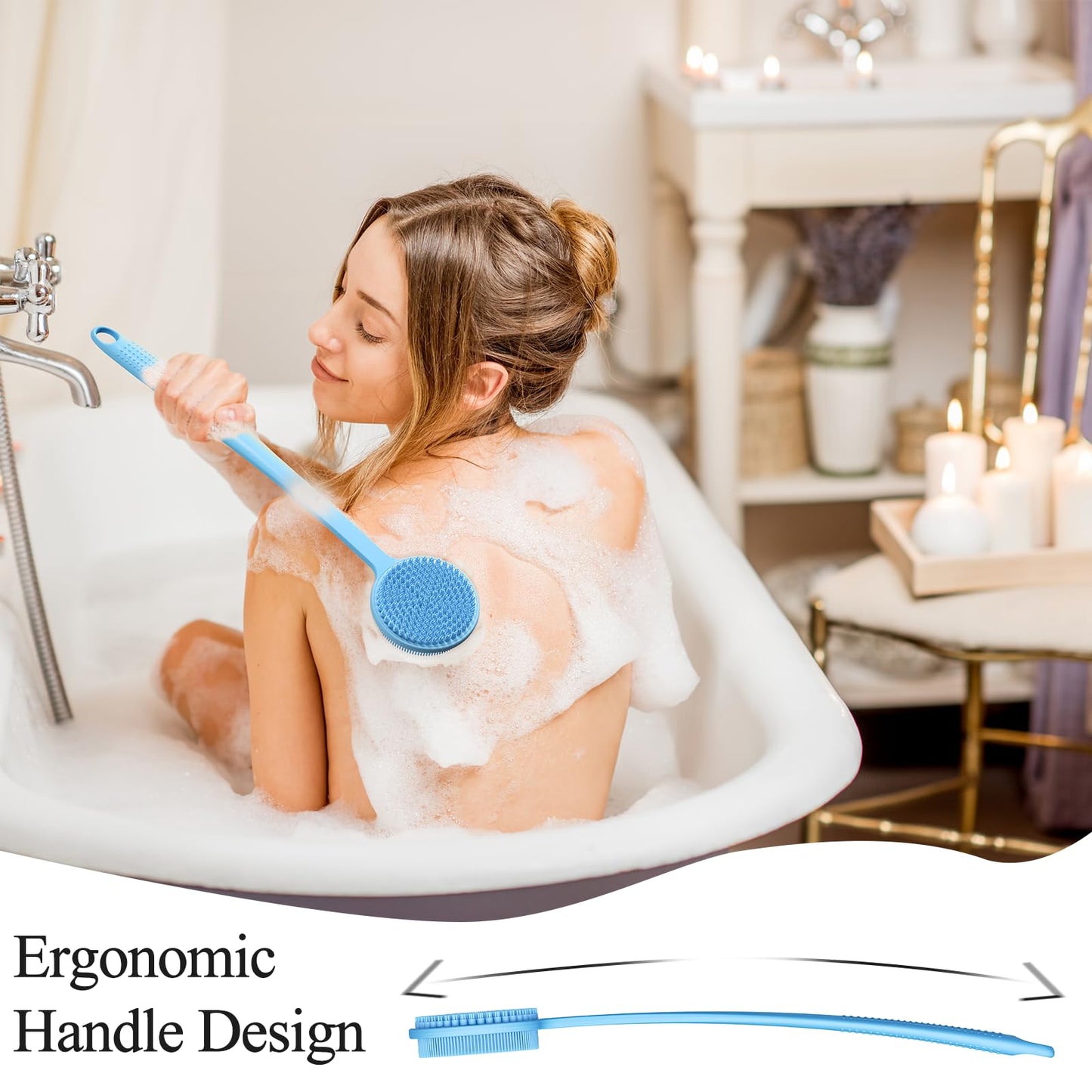 2 Pack Back Scrubber for Shower, 17in Lengthen Long Handle Body Brush, Double Sided Shower Brush for Shower Exfoliating and Massage Can Produce Rich Foam, Long Handle Back Scrubber for Men