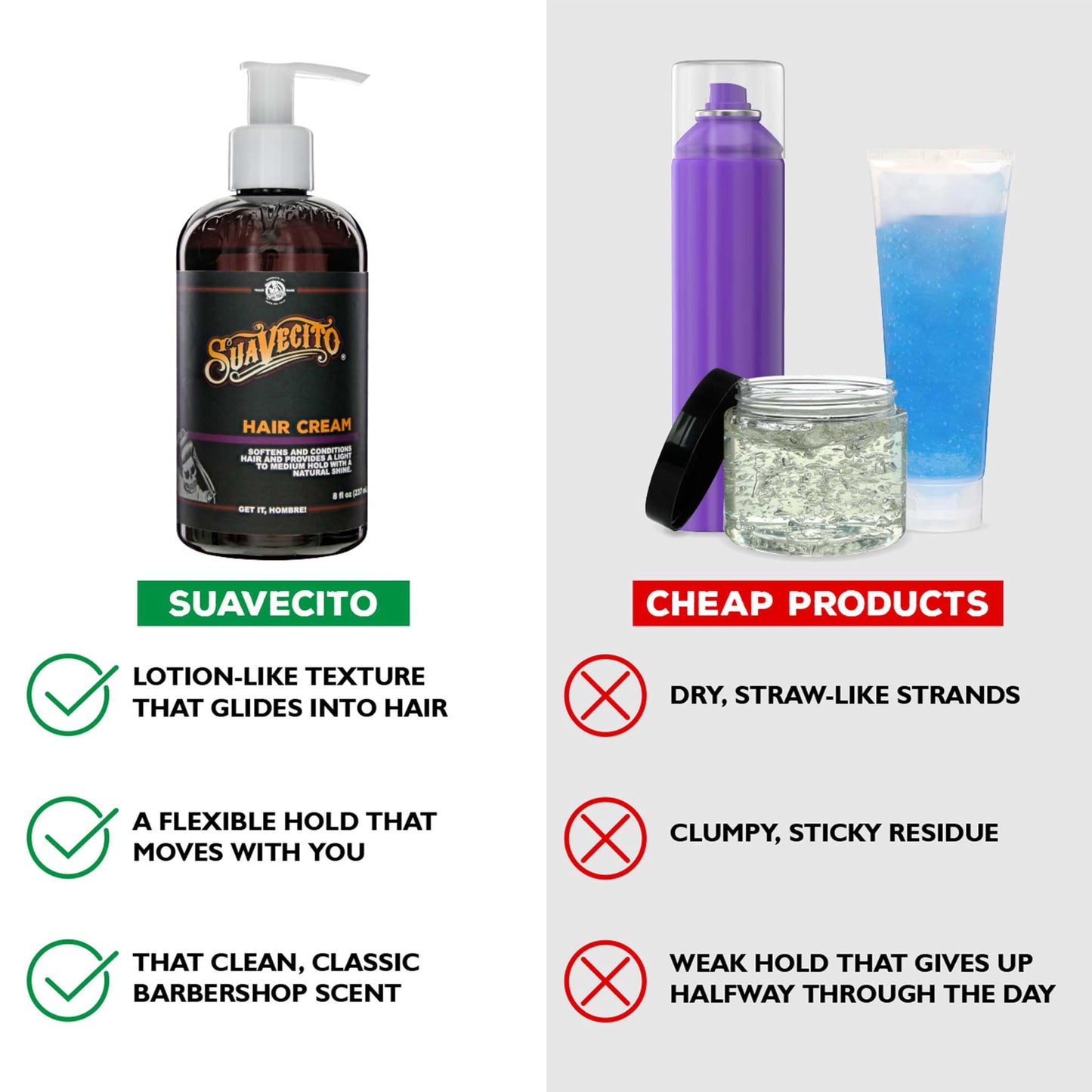 Suavecito Hair Cream Pump Bottle Medium Shine All Day Light Hold (8 oz)