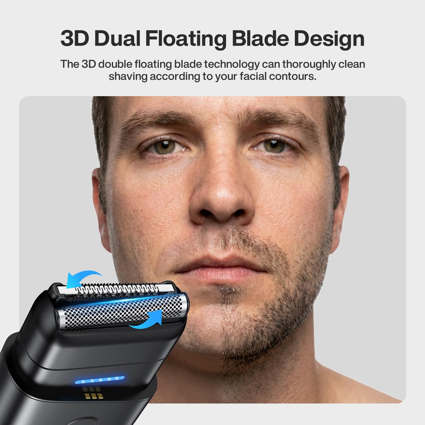 Electric Razor for Men, Protable Foil Shaver with Double Floating Blade & UV Lamp, IPX7 Electric Shavers for Men, Cordless Razor with Auto Travel Lock, USB-C Rechargeable Trimmer with Wet & Dry