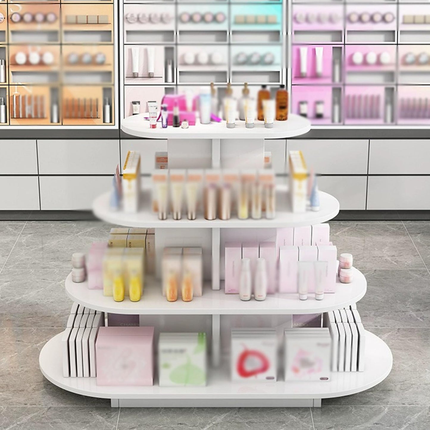 Vanity Organizer Cosmetics Display Cases Holder ，floor Large Island Display Racks Skincare Makeup Storage Organizer ,nail Salon Nail Polish Display Racks， for Skin Care Nail Polish Perfume