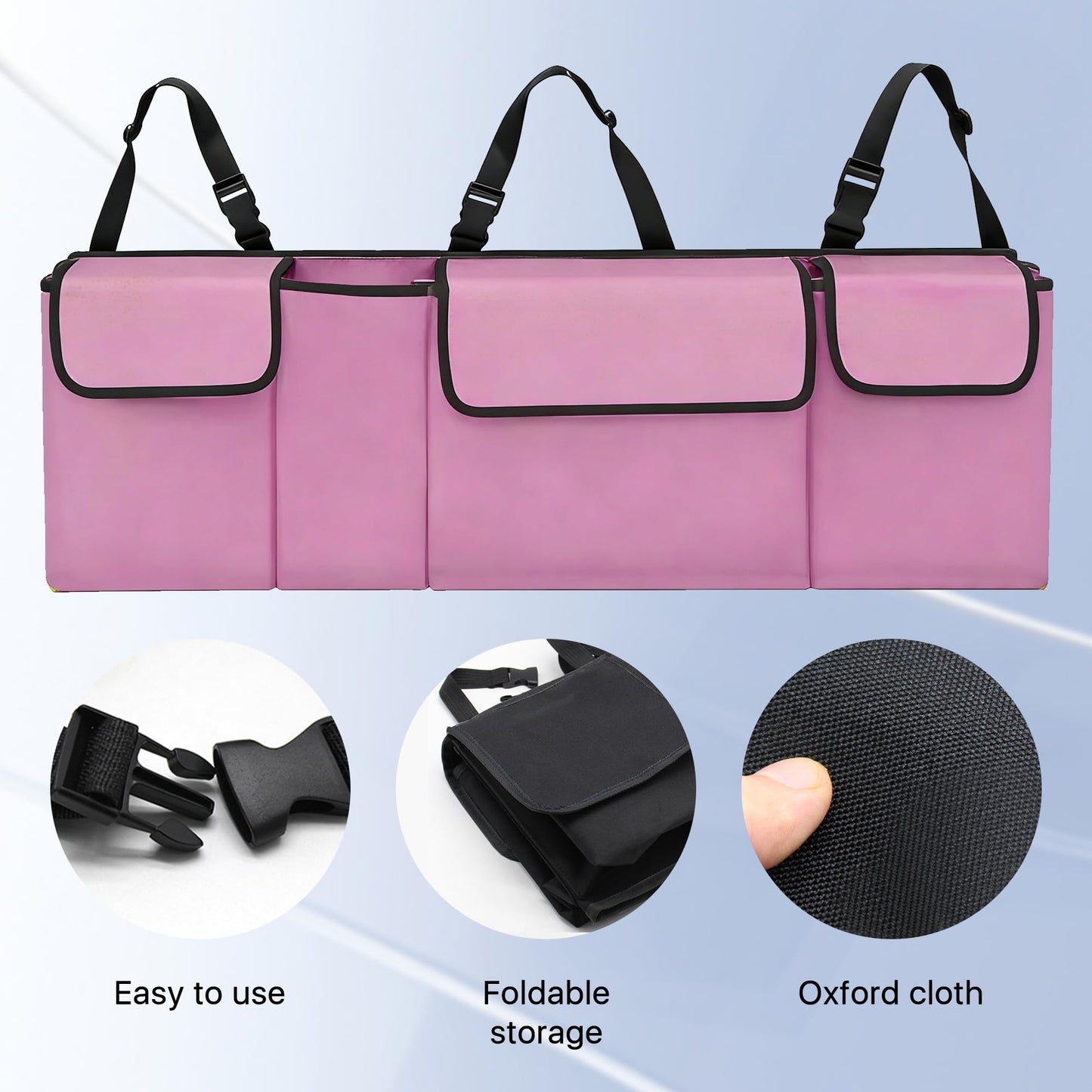 Gilovc Car Trunk Organizer, Waterproof Backseat Hanging Large Storage with Adjustable Straps, Collapsible Cargo Bag with 4 Pockets, Car Interior Accessories for Truck, SUV, MPV (Pink)