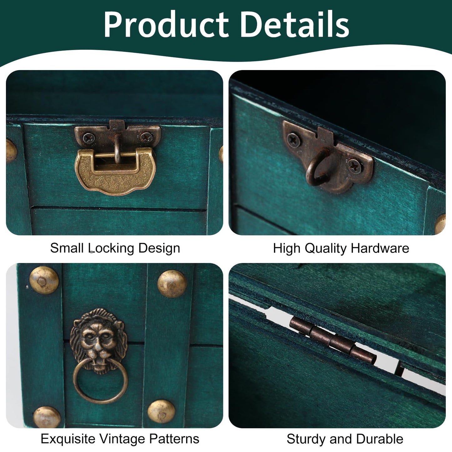 HonyQiShuo Decorative Wood Treasure Chest Box with Small Metal Lock