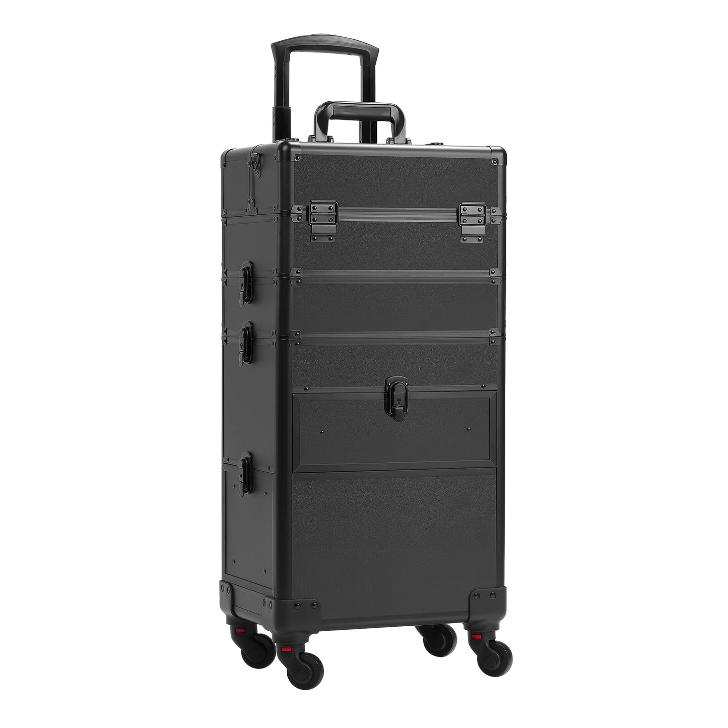 Somduy 4 in 1 Rolling Makeup Case on Wheels with Drawer and Professional Cosmetic Organizers for Salon Barber - Bright Black