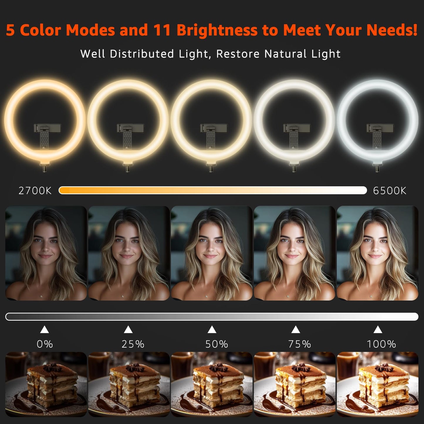 FZYGRAVH 10" LED Ring Light with Overhead Phone Stand, CRI≥95 1200lm Dimmable Lighting, Adjustable Metal Arm with Remote & Phone Holder, for Streaming, Makeup, Zoom Calls, Photography