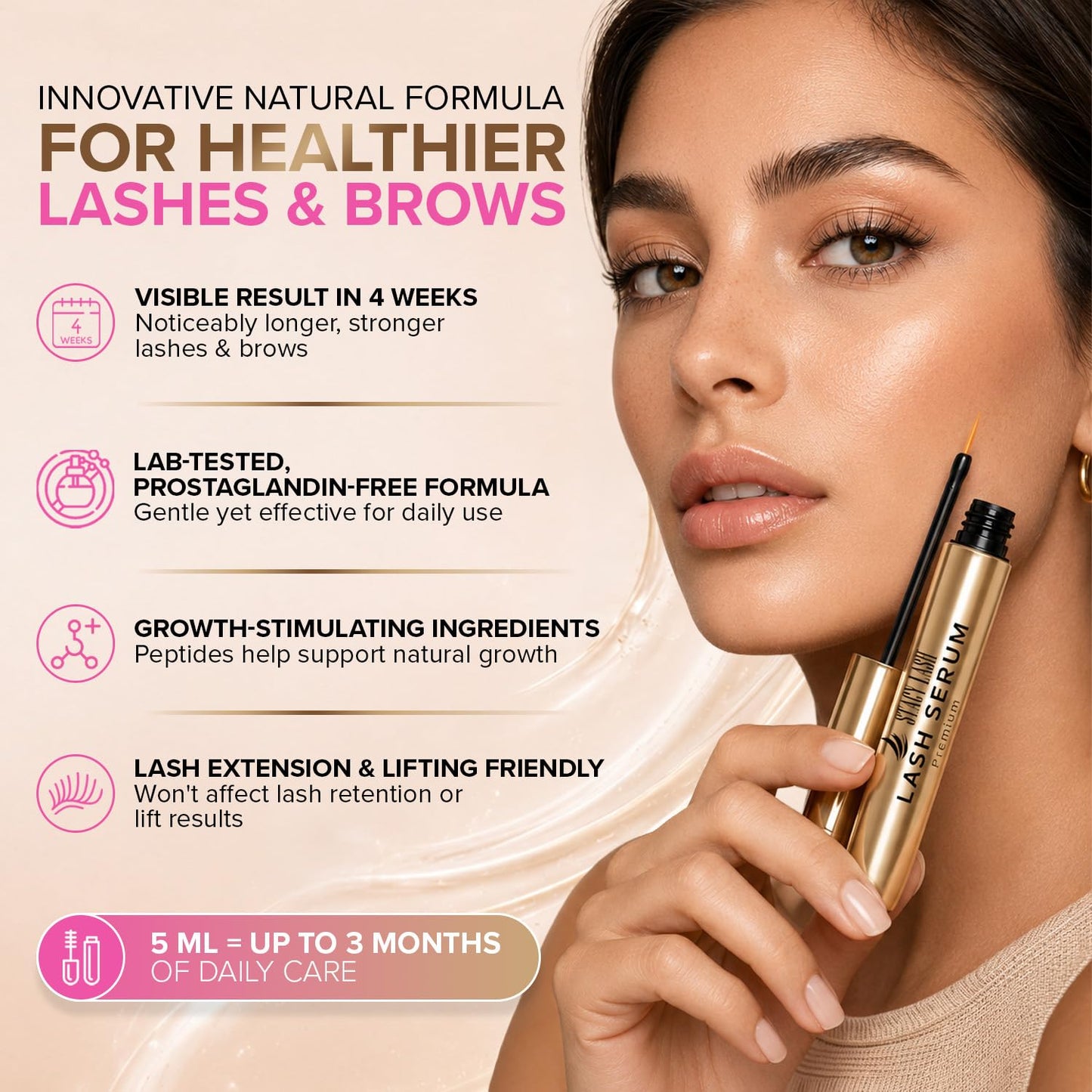 Stacy Lash Korean Lash Serum for Eyelash Growth (0.17fl.oz / 5ml) | Thickness and Growth Serum | Eyebrow & Eyelash Enhancing Serum for Natural Lashes & Brows