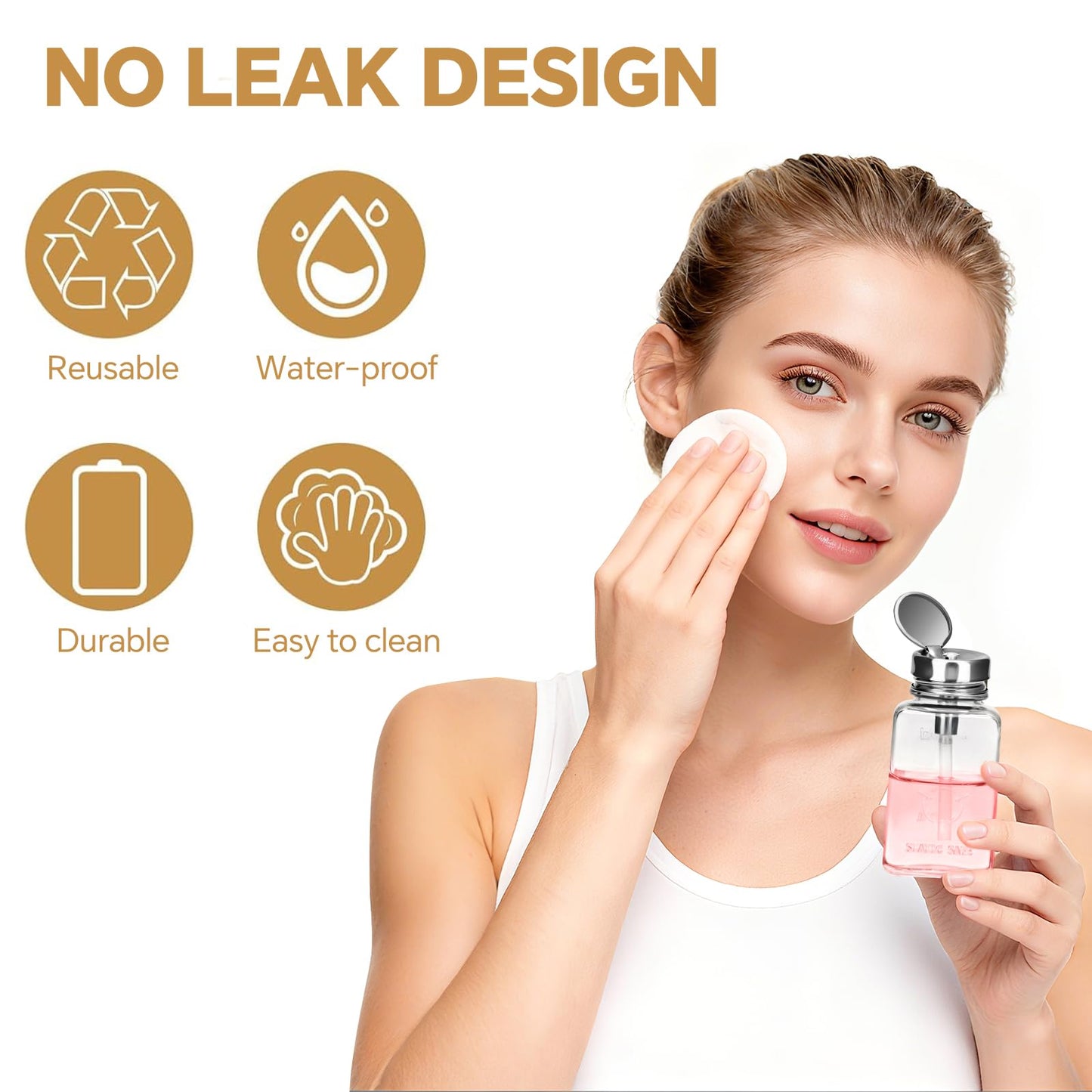 2PCS 6Oz/180ML Clear Glass Pump Dispenser Bottle, Metal Flip Top Press Container, Refillable Liquid Dispenser for Nail Polish Remover, Makeup Remover & Alcohol - Leak-Proof for Home, Salon & Travel