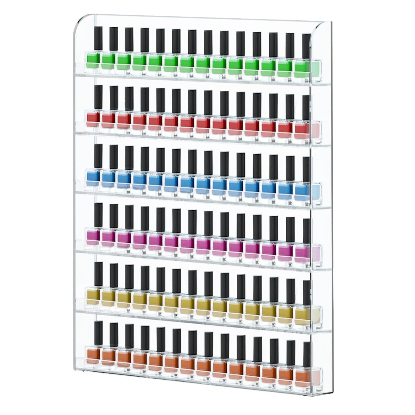 FEMELI 20 * 24 Inch Nail Polish Wall Racks 1 Pack, Hold Up to 120 Bottles,Clear Acrylic Nail Polish Shelf Organizer Wall Mounted 6 Rows (1)