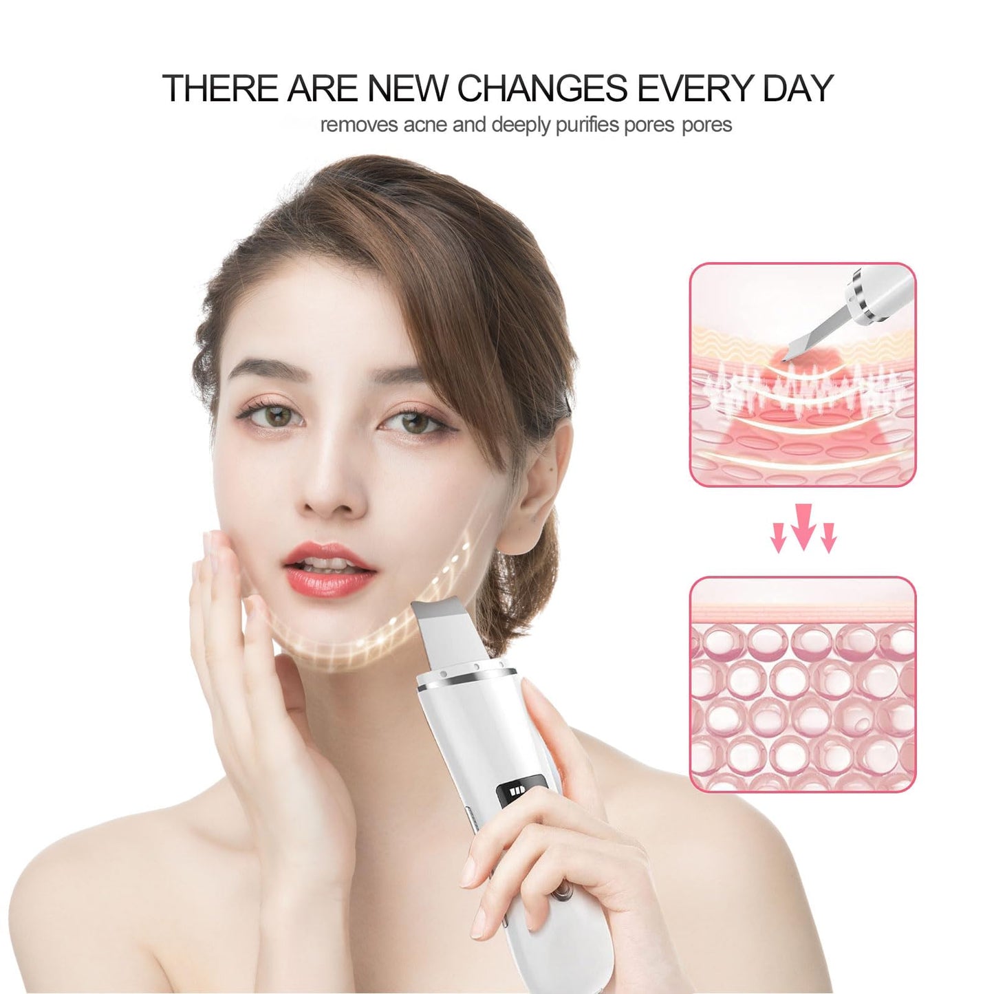 Face Scrubber Skin Spatula, Blackhead Remover with 4 Modes, Pore Extractor Face Spatula Deep Cleansing for Facial Skin Care Gift for Women