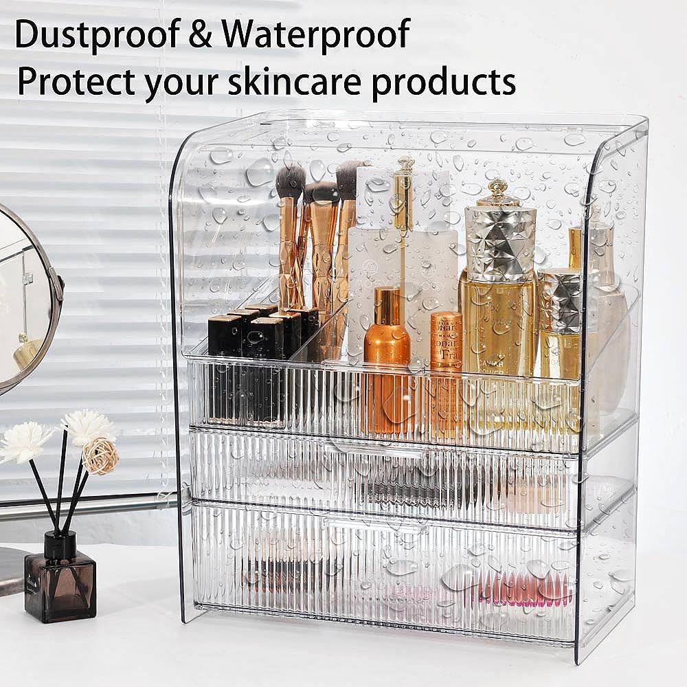 PLINJOY Makeup Storage Organizer Box Large Cosmetic Display Cases Dustproof and Waterproof Cosmetic Organizer Countertop Skincare Organizer