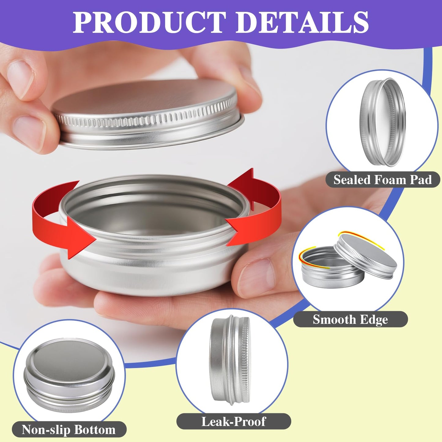 DPLASKA 100pcs 2 Oz Aluminum Metal Tins with Screw Lids Round Empty Salve Tin Cans Jars DIY Candle Containers for Lotion Bars, Balms, Spices, Crafts with Labels, Spatulas & Organza Bags (Black)