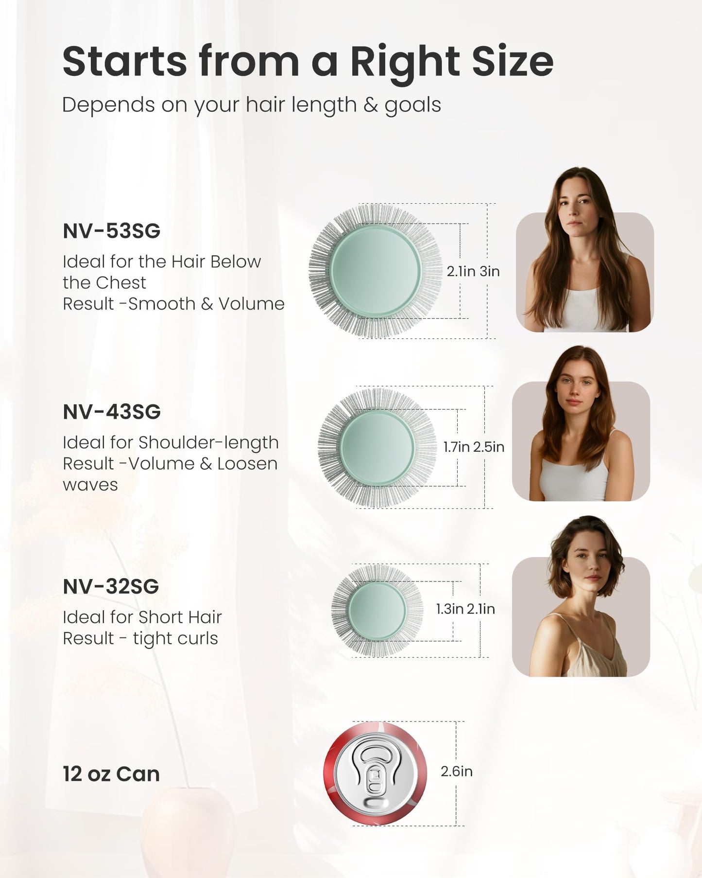 AIMIKE NaturaVol Round Brush for Blow Out, Large Round Hair Brush with Nano Thermal Ceramic Tech, for Fine Hair-Friendly Blow Drying & Styling at Home, Maximum Volume Shine-2.1" Barrel, 3" w/Bristle