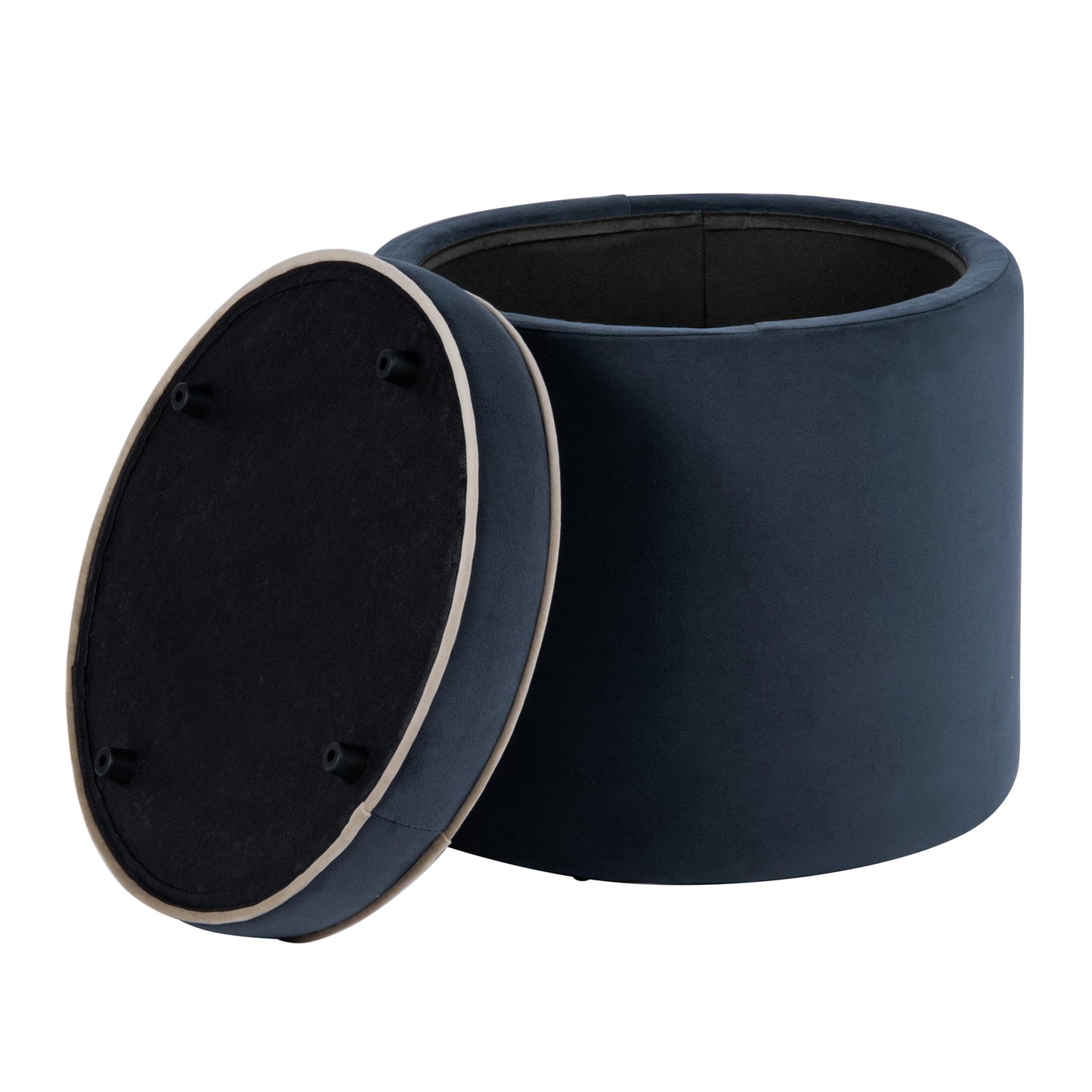 Spatial Order 18" Velvet Storage Ottoman with Lift-Off Lid - Blue Velvet