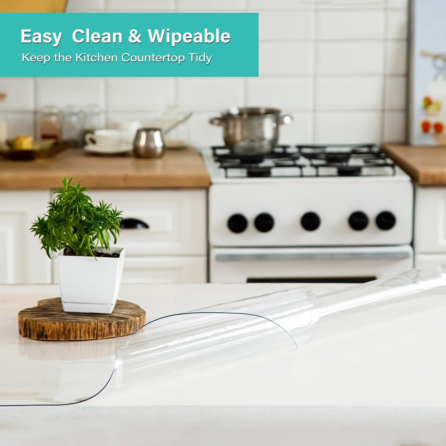 AimerGro 48x48 Inch Clear PVC Table Cover Protector, 1.5mm Thick, Transparent, Rectangular, Minimalist, Anti-scratch, Wipeable, Easy Clean, Wood Marble Glass Tabletop Protection