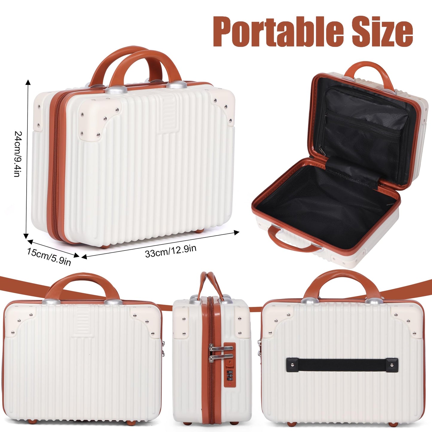 Feybaul Vanity Case, 14 Inch Hard Shell Makeup Travel Suitcase with Elastic Strap for Luggage Handle, Small Cosmetic Train Case & Toiletry Organizer Box for Women Girls (Beige)
