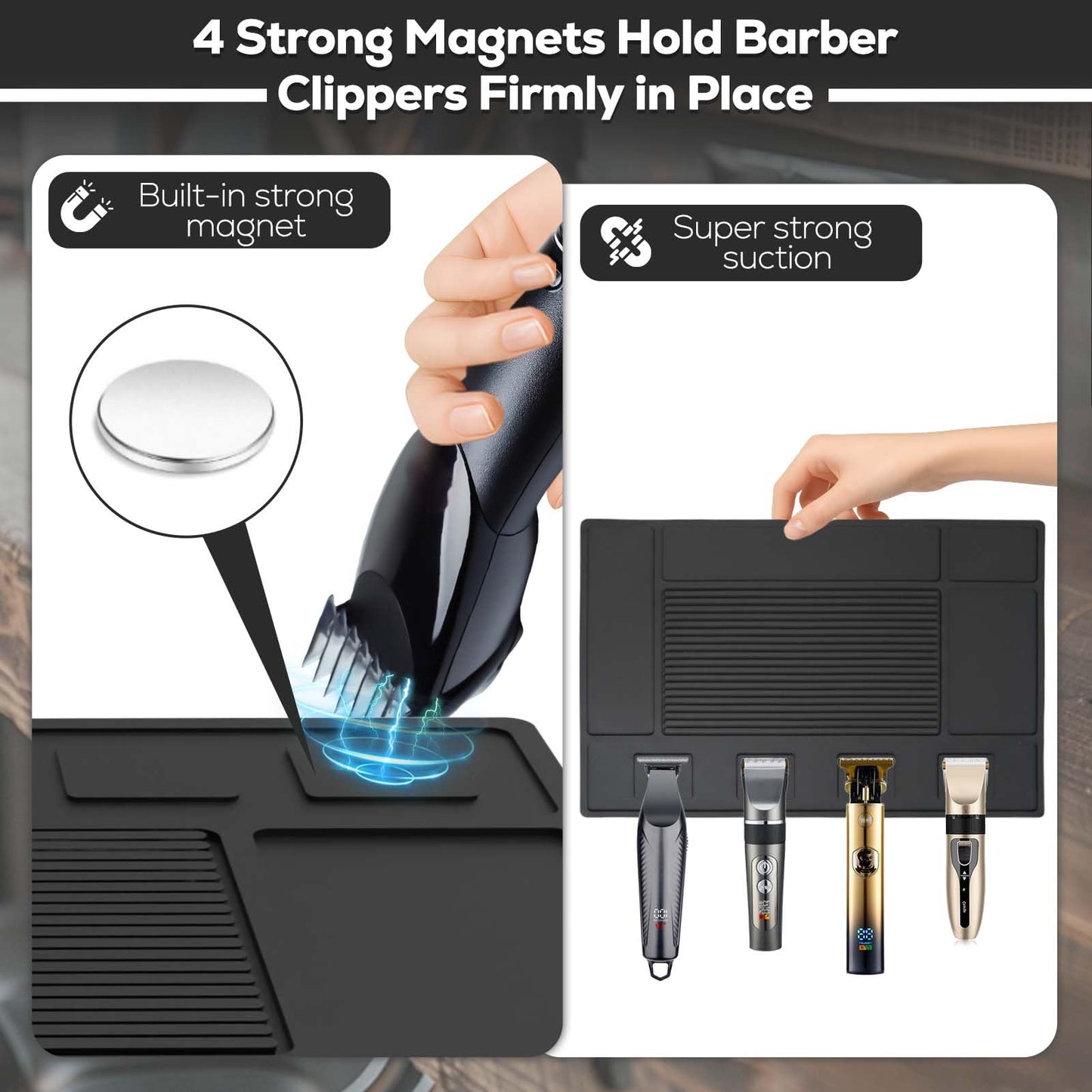 Magnetic Barber Mat for Clippers with 4 Magnets, Large Barber Station Organizer Magnetic Tool Mat, Magnetic Barber Matt Clipper Mat Tools Pad for Table Station Barber Shop Accessories, 4Pcs
