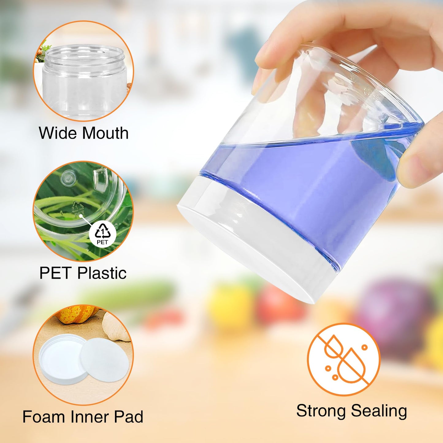 PeacePeo 8 OZ Plastic Jars, 48 Pcs Clear Plastic Jars with Lids Stackable Leakproof Storage Containers Jar Clear Empty Slime Containers with White Lids for Kitchen and Household Food Storage