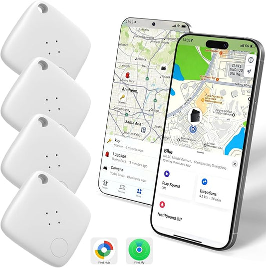 OTIC Smart Tracker Work with Apple Find My & Google Find Hub, for Dual-System Tracking Device Item Finder,Key Luggage Passport,Replaceble Battery (White, 4 Pack)