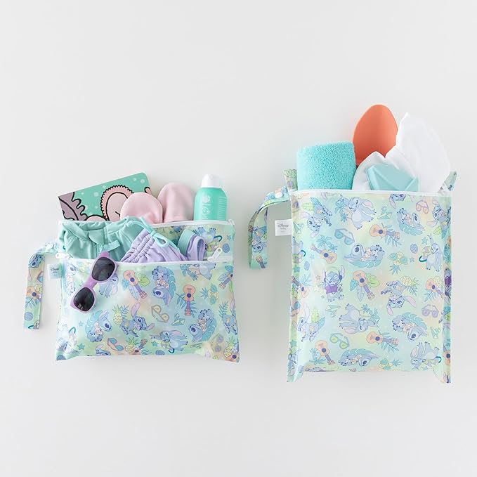Bumkins - Waterproof Wet Bag & Wet/Dry Clutch Bags - For Beach, Baby, Travel, Swim Suit, Cloth Diapers, Pump Parts, Pool, Gym, Toiletries - Reusable & Easy to Clean - Aloha Stitch - 2 Pack