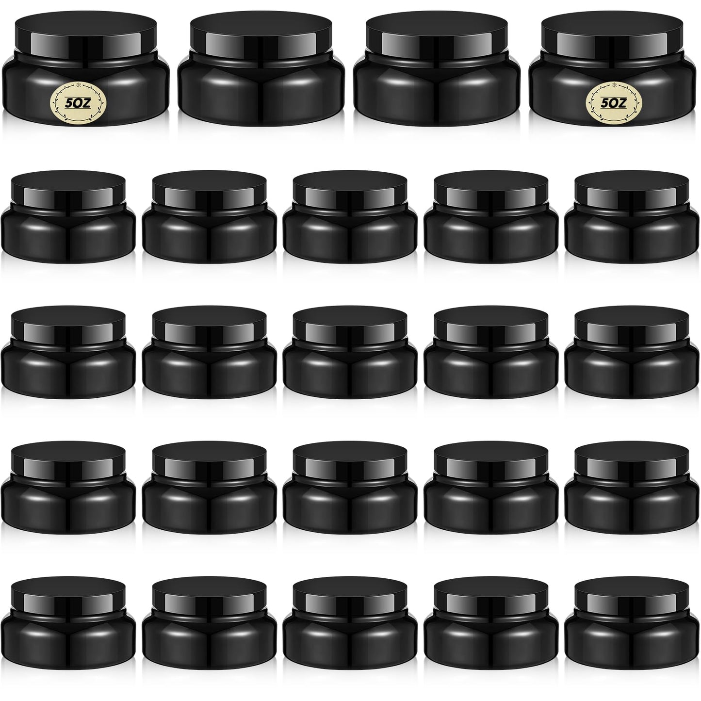 Tessco for you 24 Pack Plastic Jars with Lids Labels Multiuse Slime Containers Empty Body Scrub Jars Round Refillable Cosmetic Body Butter Container for Makeup (5 oz,Black)