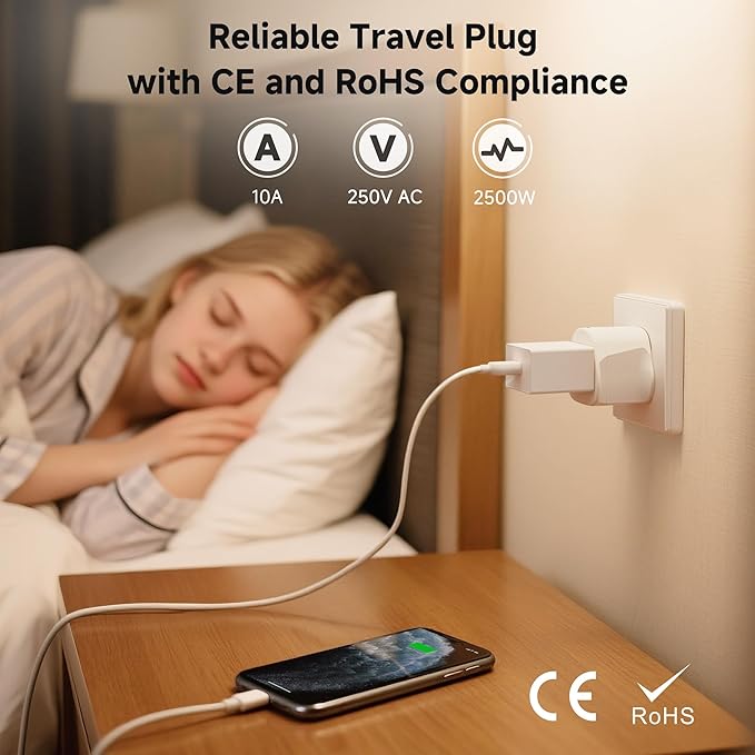 Cable Matters Type G Adapter for Travel, US to UK Travel Plug Adapter Works in England/London/Ireland/Singapore/Dubai/Malta/Malaysia/Kenya/Hong Kong, CE & RoHS Certified