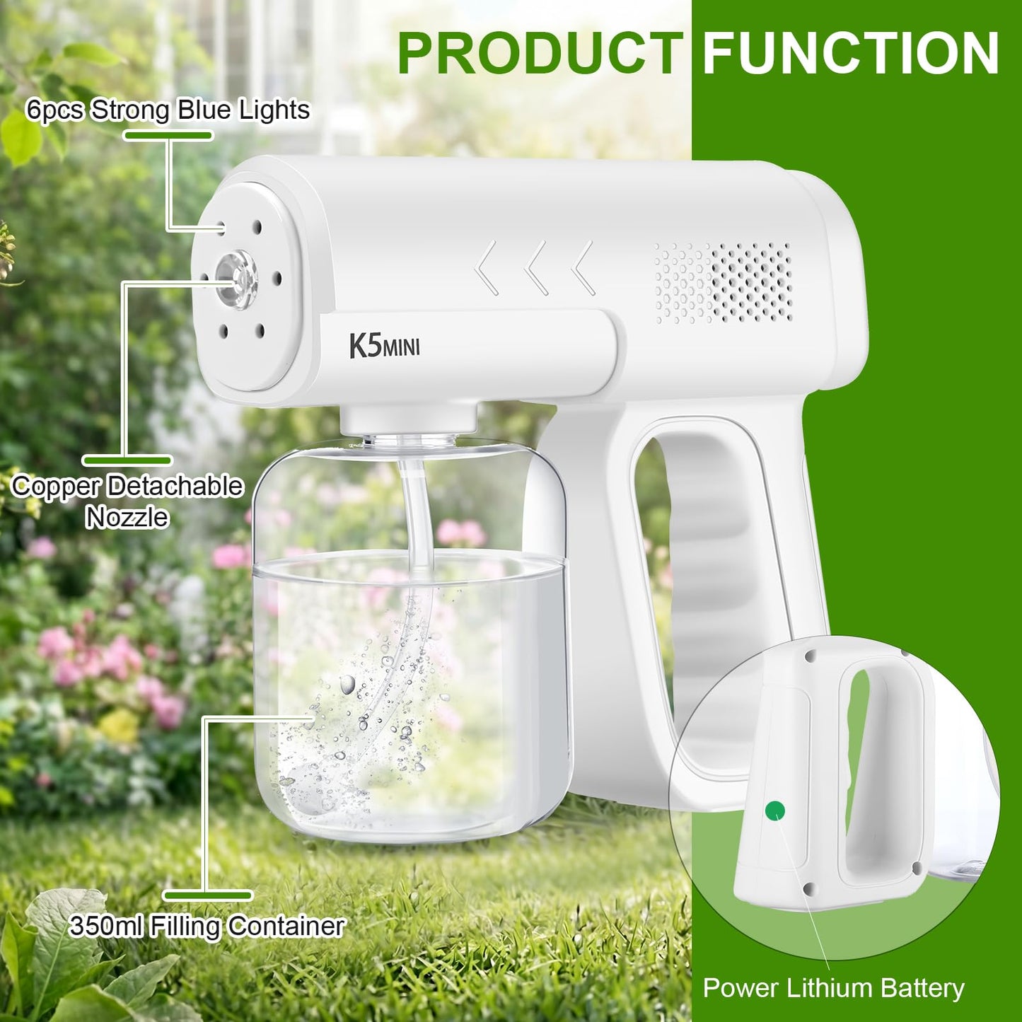 2 Pack Rechargeable Atomizer Nano Sprayer Gun for Mosquito Repellent Handheld Nano Mist Garden Repellent Sprayer Portable Plant Mister Tool Large Capacity Electric Fogger for Home Office Garden