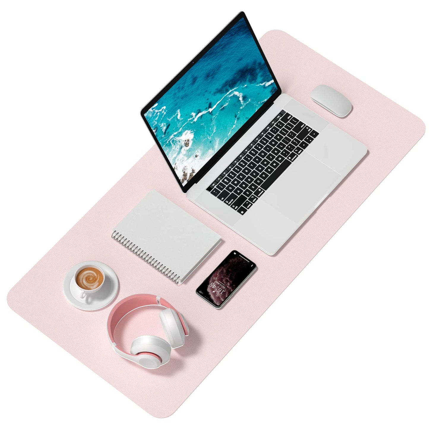 Hsurbtra Desk Pad, 35.5" x 17" PU Leather Desk Mat, XXL Extended Mouse Pad, Waterproof Desktop Blotter Protector, Non-Slip Ultra Thin Large Laptop Keyboard Writing Mat for Office Home, Pink
