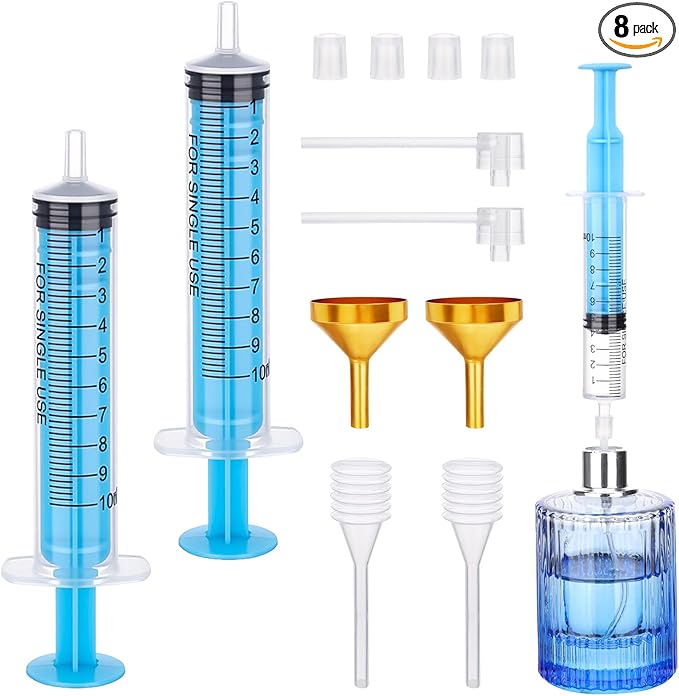 Segbeauty 8pcs 0.34oz Perfume Refill Pump Funnel Tools Dispenser Transfer Kit, 10ml Plastic Blue Perfume Decanter Kit with Extractor for Spray Bottle Refillable for Women, Cologne Making Tool for Men