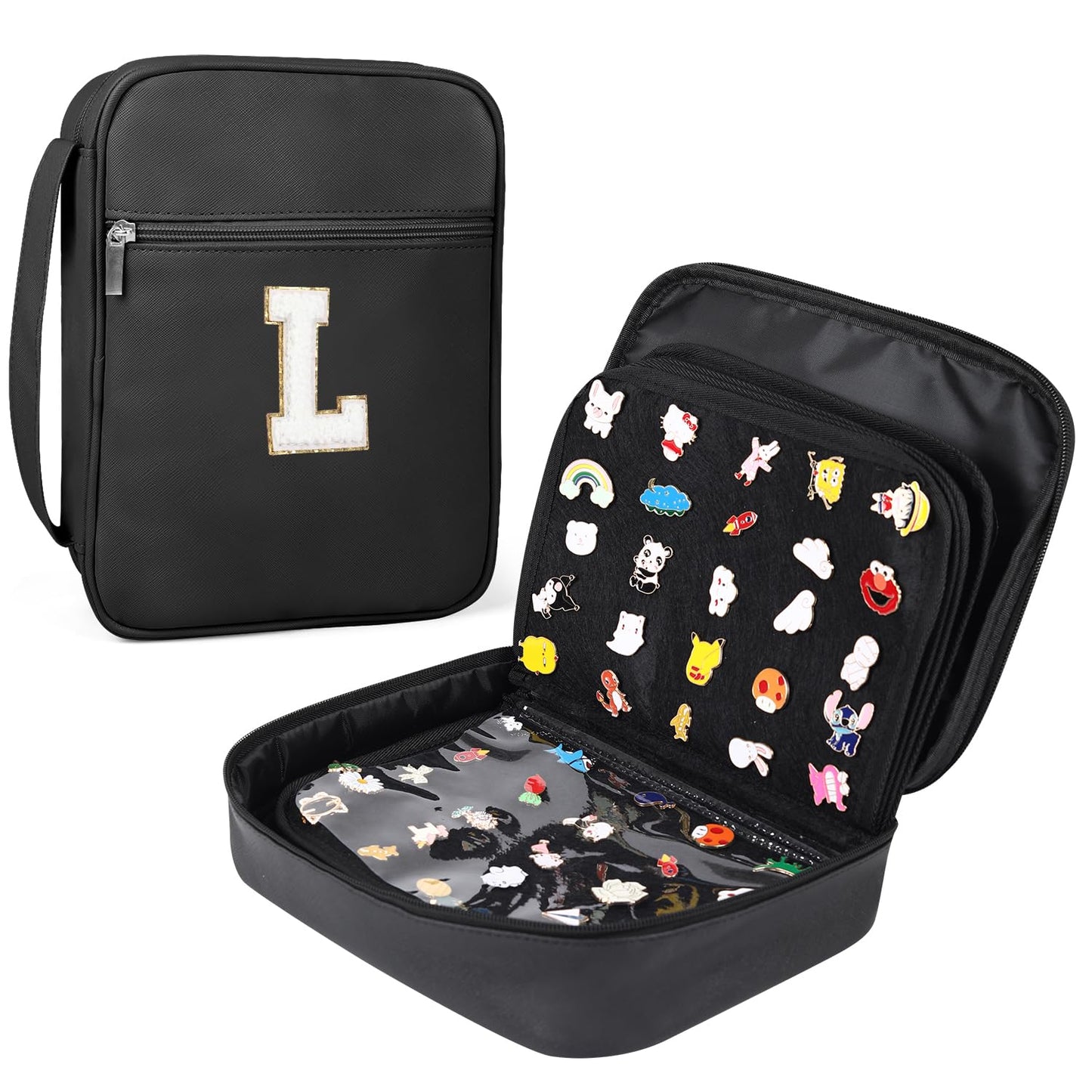 Fruobeyla Pin Display Bag, Letter PU Pin Trading Book with 8 Pages, Waterproof Enamel Pins Holder Board, Suitable as Pin Collection Display Case, L