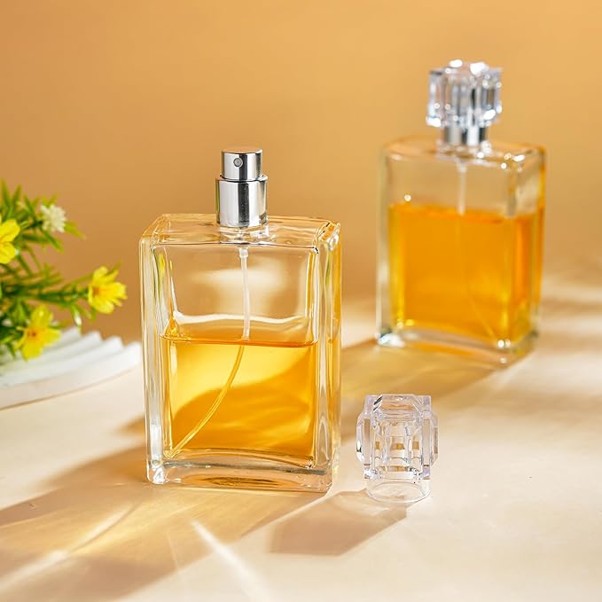 YU FENG Glass Perfume Bottles Empty Spray Refillable Atomizer 2 Pack 100ml/3.4oz（Square）