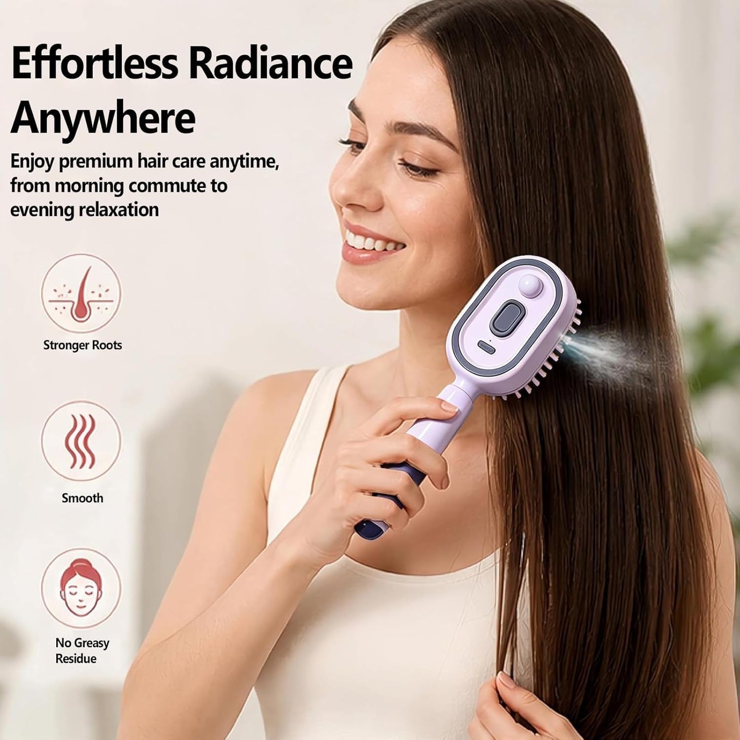 2026 Upgraded Electric Steam Brush for Hair, Electric Spray Air Cushion Massage Comb, Detangling Anti-Static Hair Brush with Self-Cleaning, Red Light Scalp Care, Portable Styling Tool (Off White)