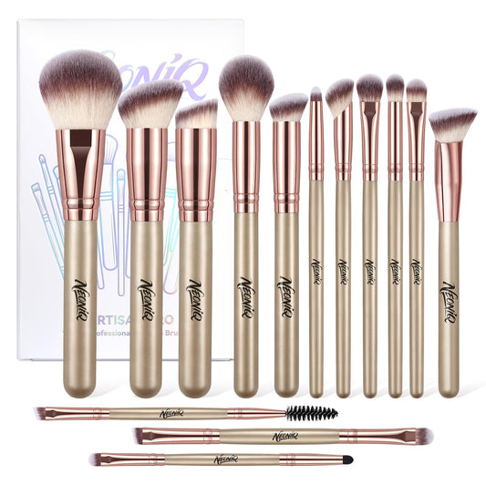 NEONIQ 14 PCS Professional Makeup Brushes, Makeup Brush Set, Foundation Powder Blending Concealer Eyeshadows Blush Cosmetics Brushes(Gold)
