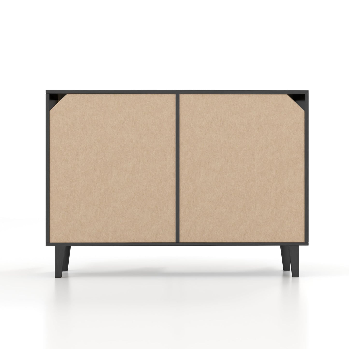Panana Buffet Storage Cabinet with Rattan Decorating 4 Doors Living Room Kitchen Sideboard 48.43 x 34.65 x 15 inch (Black)