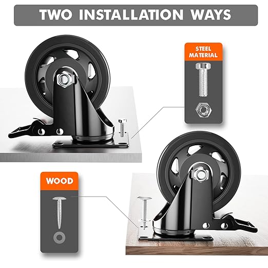 3 Inch Caster Wheels Heavy Duty with Brake, Casters Set of 4, Castors 1000 Lbs, Locking Industrial Swivel Top Plate Casters Wheels for Furniture and Workbench Cart(Two Hardware Kits Include)